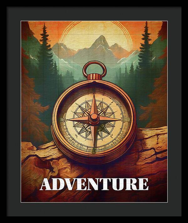 Adventure Compass Rustic - Framed Print