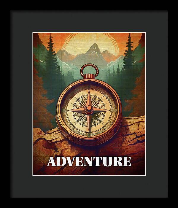 Adventure Compass Rustic - Framed Print