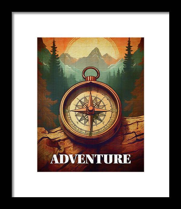 Adventure Compass Rustic - Framed Print