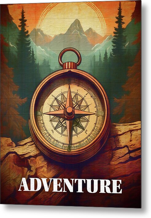 Adventure Compass Rustic - Metal Print