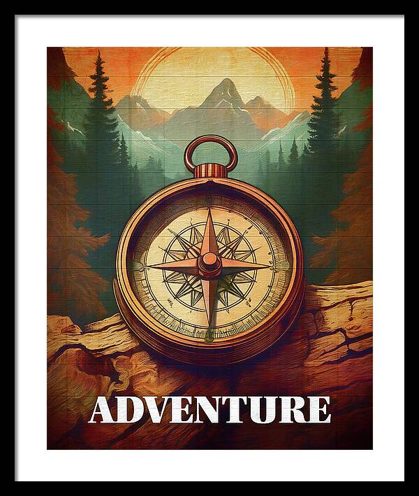 Adventure Compass Rustic - Framed Print