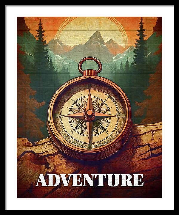 Adventure Compass Rustic - Framed Print