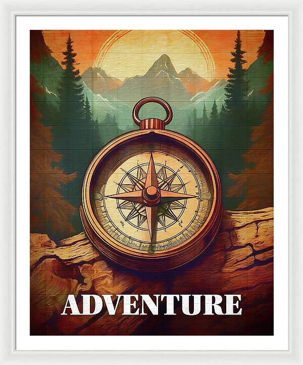 Adventure Compass Rustic - Framed Print