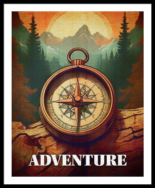 Adventure Compass Rustic - Framed Print