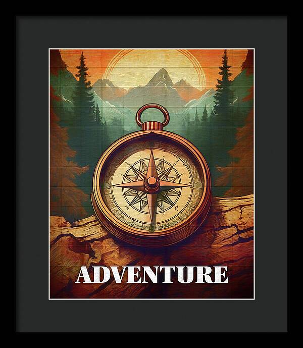 Adventure Compass Rustic - Framed Print