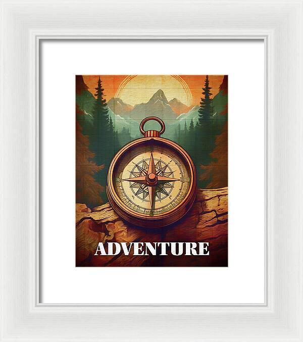 Adventure Compass Rustic - Framed Print