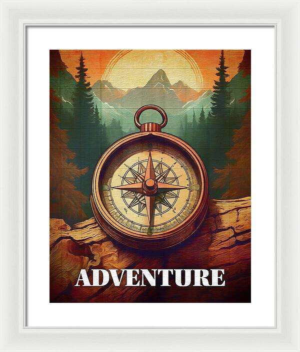 Adventure Compass Rustic - Framed Print