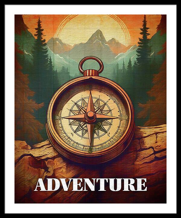 Adventure Compass Rustic - Framed Print