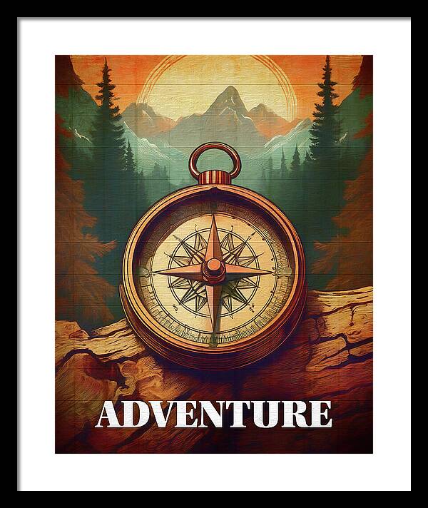 Adventure Compass Rustic - Framed Print