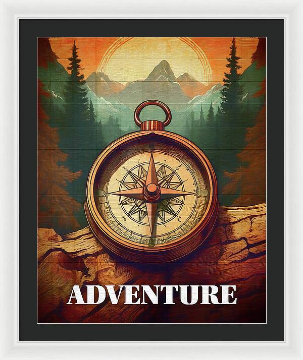 Adventure Compass Rustic - Framed Print