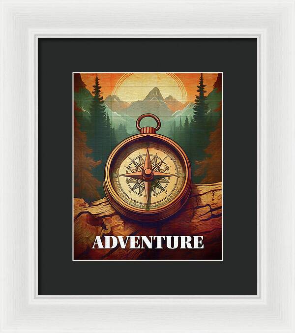 Adventure Compass Rustic - Framed Print