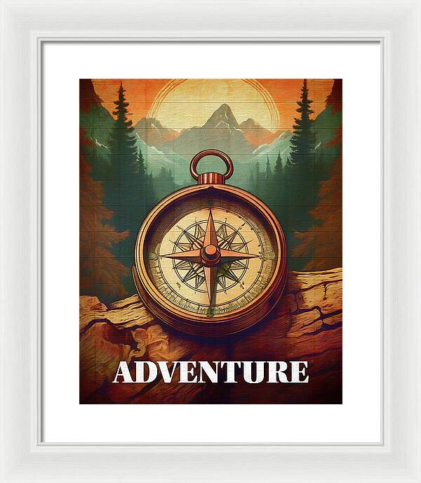 Adventure Compass Rustic - Framed Print