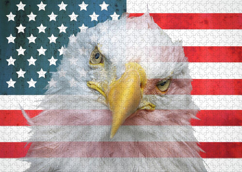 American Flag Bald Eagle Portrait - Puzzle