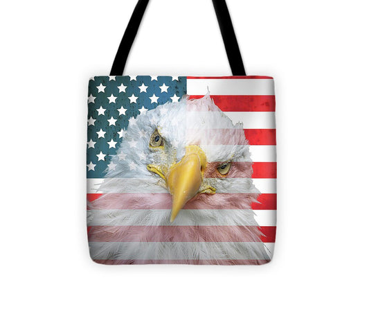 American Flag Bald Eagle Portrait - Tote Bag