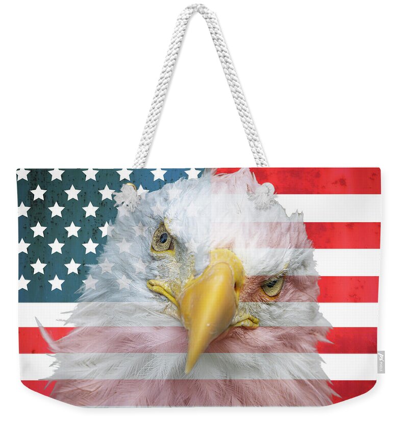 American Flag Bald Eagle Portrait - Weekender Tote Bag