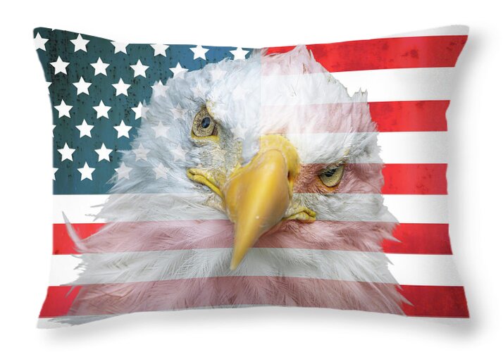 American Flag Bald Eagle Portrait - Throw Pillow