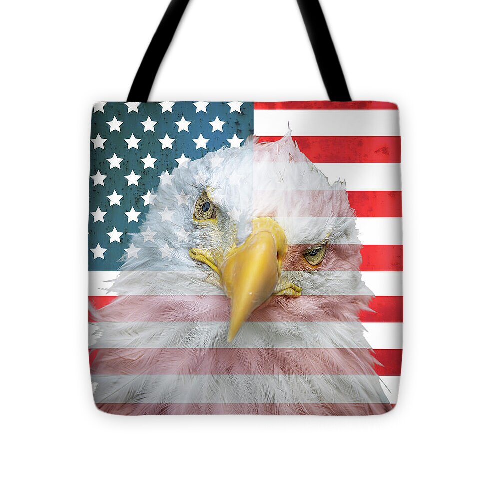 American Flag Bald Eagle Portrait - Tote Bag