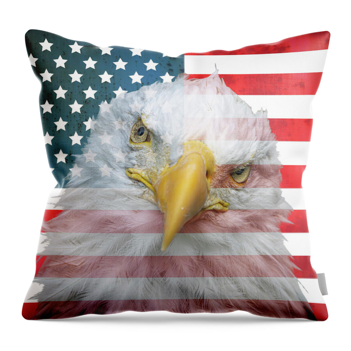 American Flag Bald Eagle Portrait - Throw Pillow