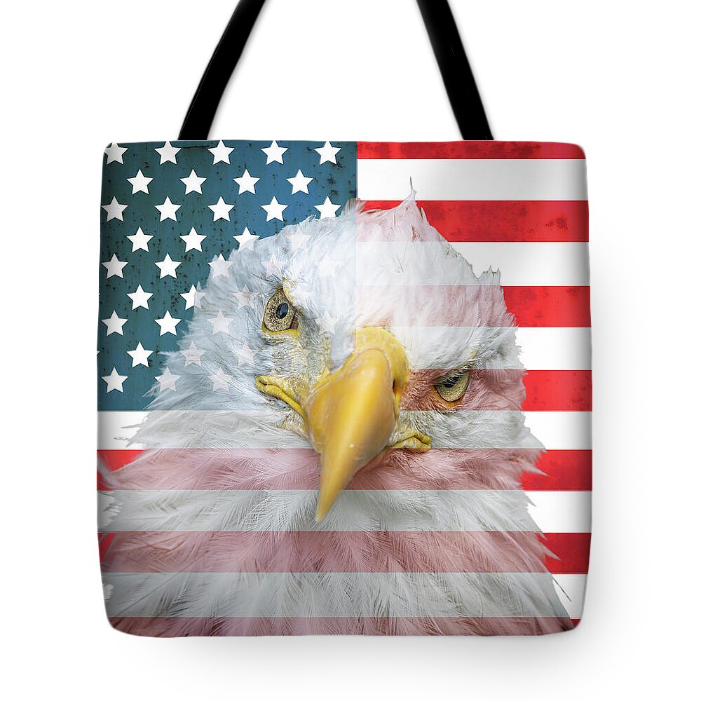 American Flag Bald Eagle Portrait - Tote Bag