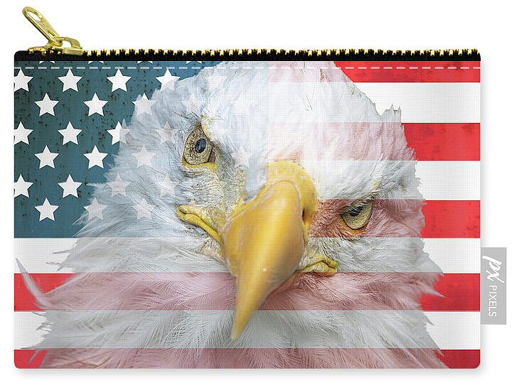 American Flag Bald Eagle Portrait - Zip Pouch