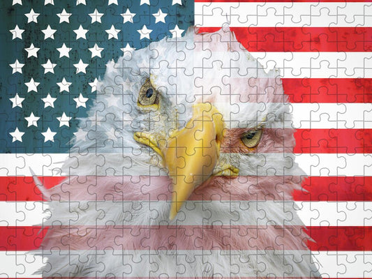 American Flag Bald Eagle Portrait - Puzzle