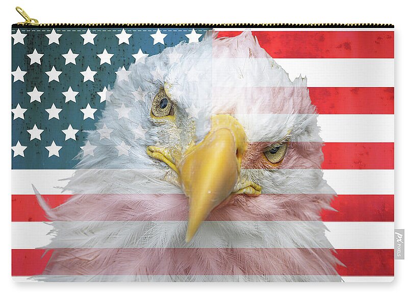 American Flag Bald Eagle Portrait - Zip Pouch