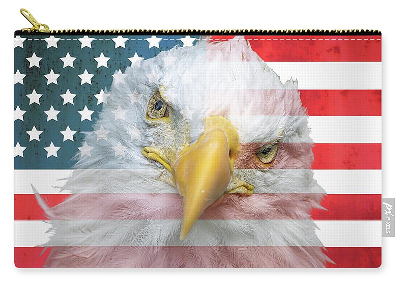 American Flag Bald Eagle Portrait - Zip Pouch