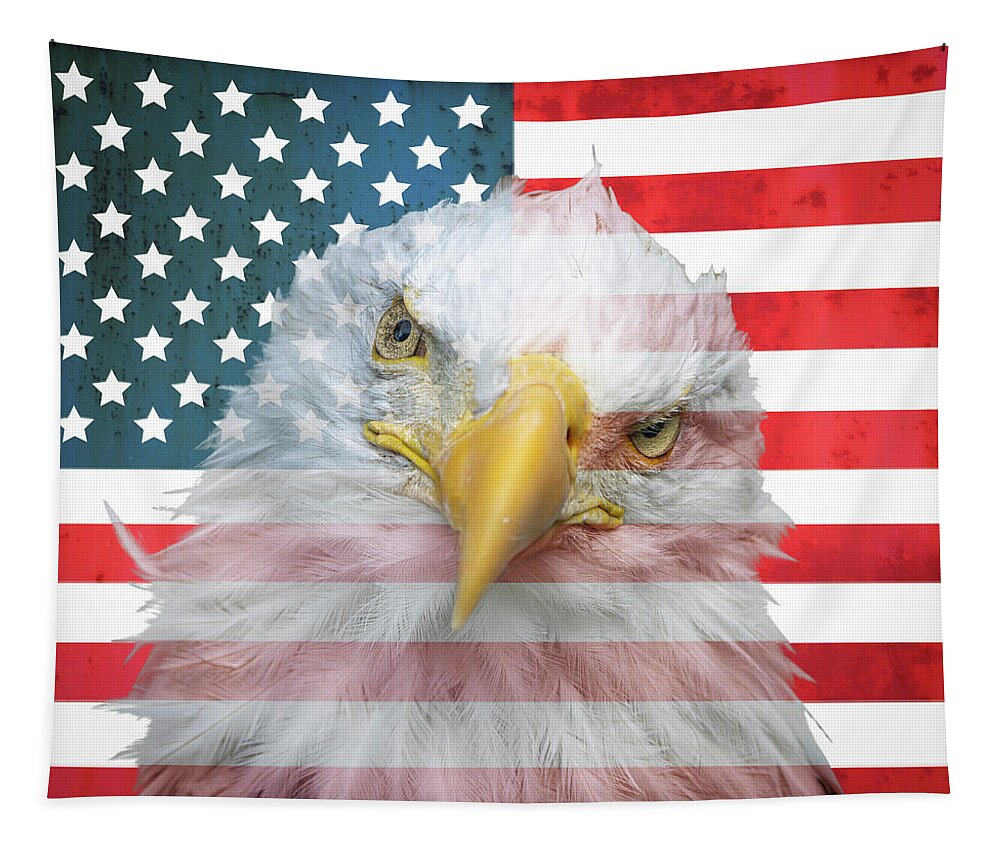 American Flag Bald Eagle Portrait - Tapestry