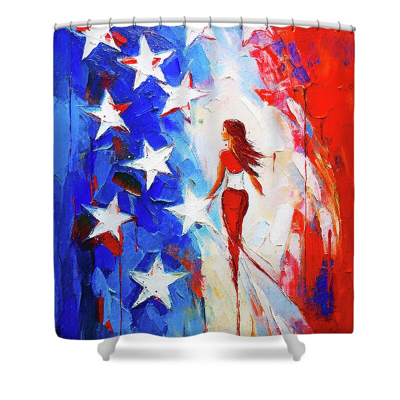 American Woman Painting - Shower Curtain