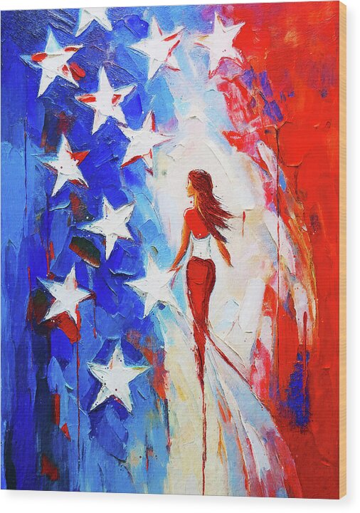 American Woman Painting - Wood Print