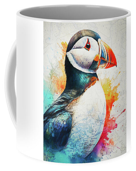 Atlantic Puffin And Maine Coast Map - Mug