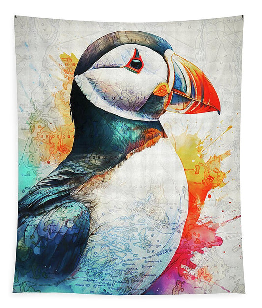 Atlantic Puffin And Maine Coast Map - Tapestry