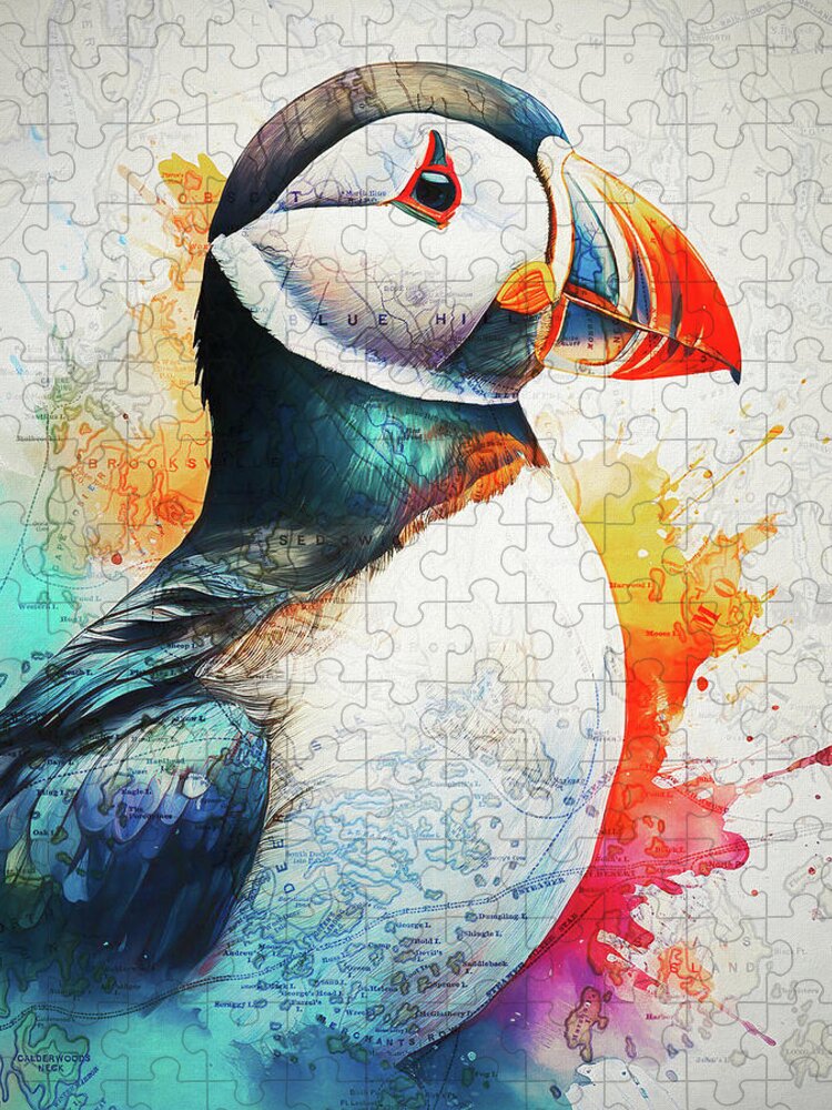 Atlantic Puffin And Maine Coast Map - Puzzle