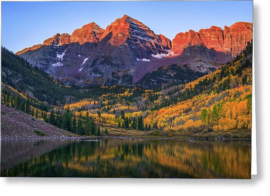 Autumn Sunrise Maroon Bells - Greeting Card