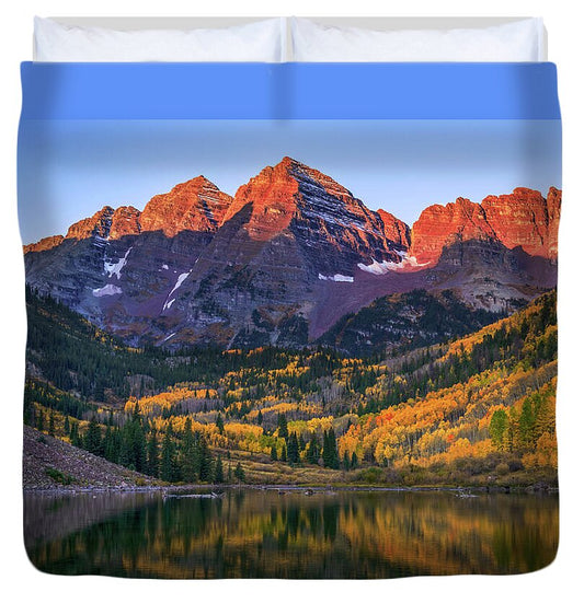 Autumn Sunrise Maroon Bells - Duvet Cover