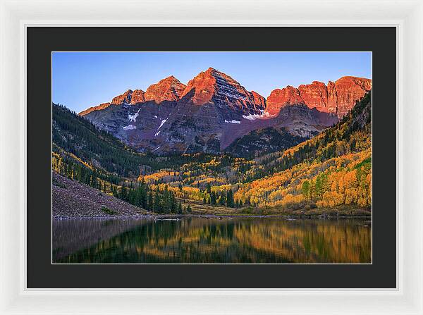 Autumn Sunrise Maroon Bells - Framed Print