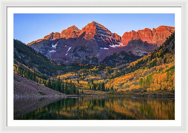 Autumn Sunrise Maroon Bells - Framed Print