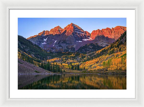 Autumn Sunrise Maroon Bells - Framed Print