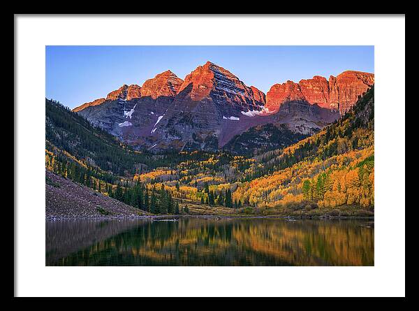 Autumn Sunrise Maroon Bells - Framed Print