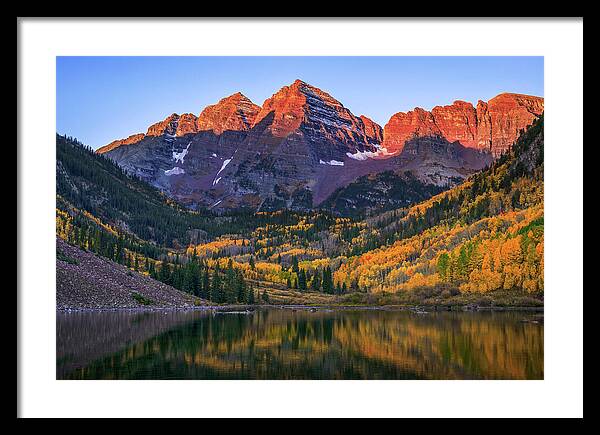 Autumn Sunrise Maroon Bells - Framed Print