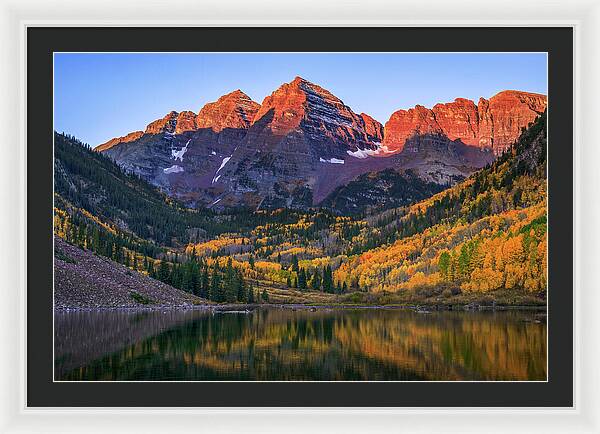 Autumn Sunrise Maroon Bells - Framed Print