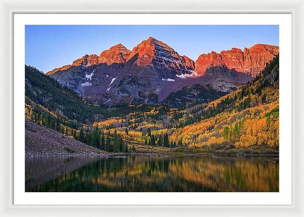 Autumn Sunrise Maroon Bells - Framed Print