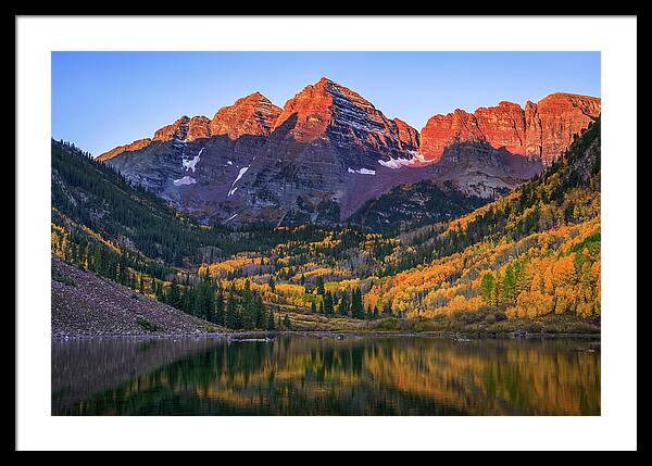 Autumn Sunrise Maroon Bells - Framed Print