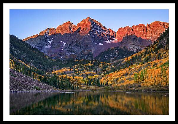 Autumn Sunrise Maroon Bells - Framed Print