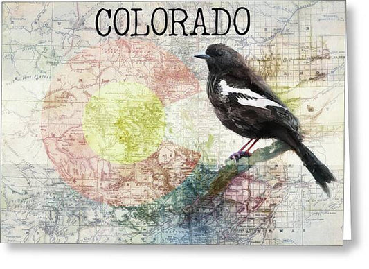 Colorado State Map And Lark Bunting - Greeting Card