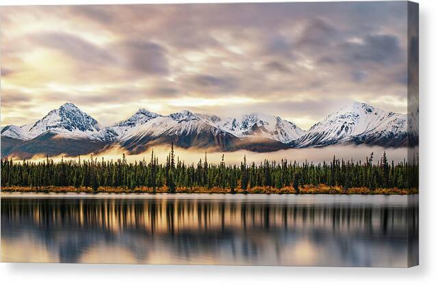 Denali Highway Lake Sunrise Reflection Landscape - Canvas Print