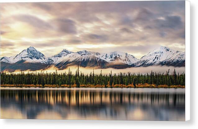 Denali Highway Lake Sunrise Reflection Landscape - Canvas Print