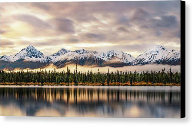 Denali Highway Lake Sunrise Reflection Landscape - Canvas Print