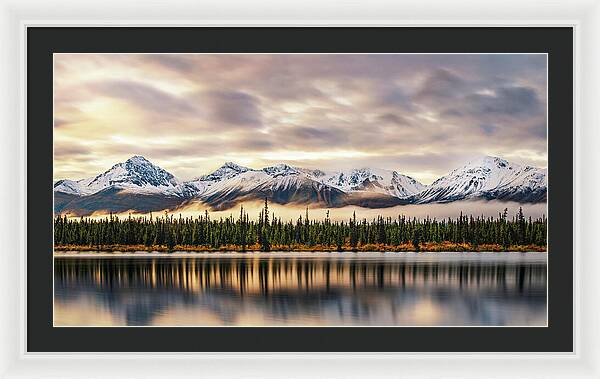 Denali Highway Lake Sunrise Reflection Landscape - Framed Print