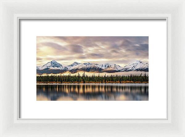 Denali Highway Lake Sunrise Reflection Landscape - Framed Print